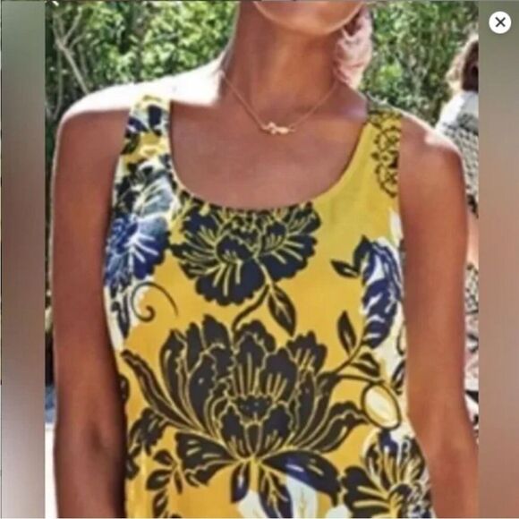 Cabi #286 Bali Yellow/Blue Floral Silk Blend Tank Top Medium Round Neck Blouse - Picture 8 of 11